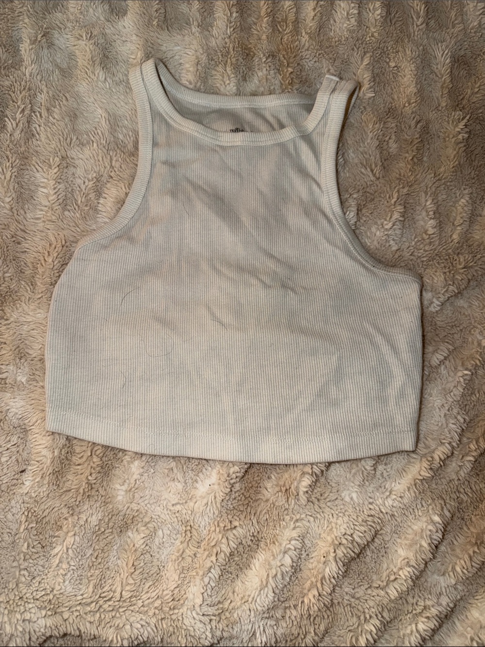 Ribbed Crop Tank Top - White